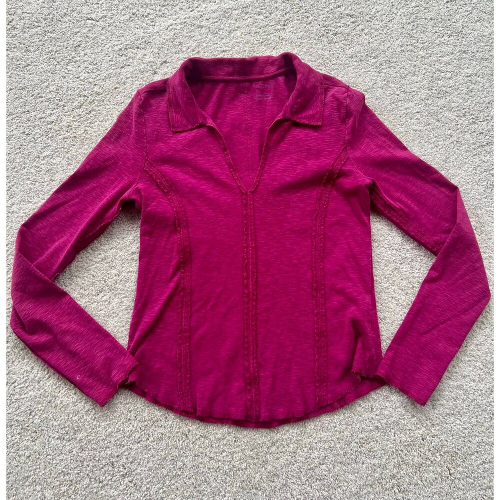 NWOT Anthropologie x Pilcro Fuchsia Pink Stitched Long-Sleeve Top Size S